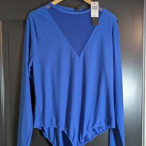 Blue V-Neck Long Sleeve Bodysuit